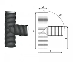 Тройник 90° гофрированный канализационный 190/160 пэ SN8/SN6